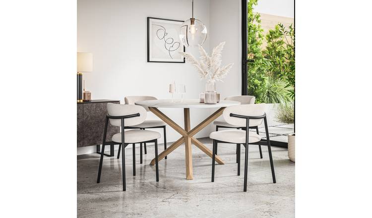 Furniture Online Malvern Marble Effect Dining Table & 4 Myla Beige Chairs