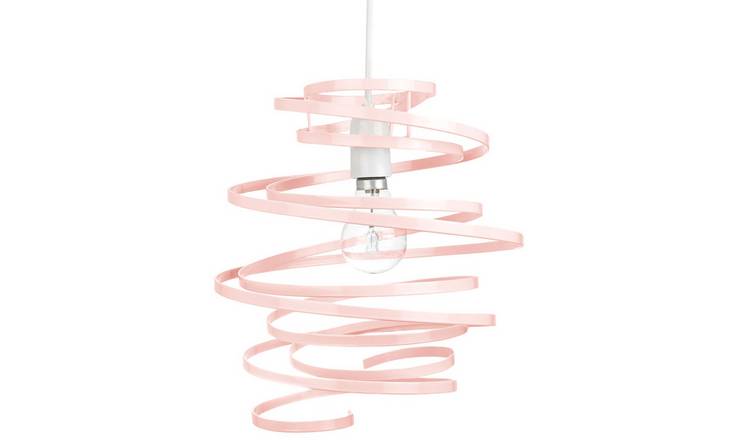 Happy Homewares Pink Gloss Metal Double Ribbon Spiral Swirl Pendant Shade - 23cm