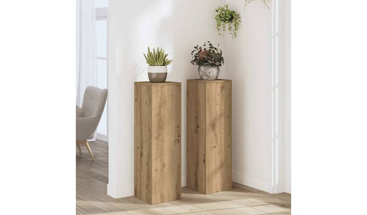 Walplus Pack of 2 Engineered Wood Plant Stand - Artisan Oak - 25 x 25 x 80 cm