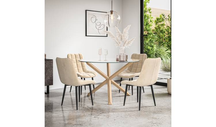 Furniture Online Malvern Nova Glass Top Dining Table & 4 Beige Chairs