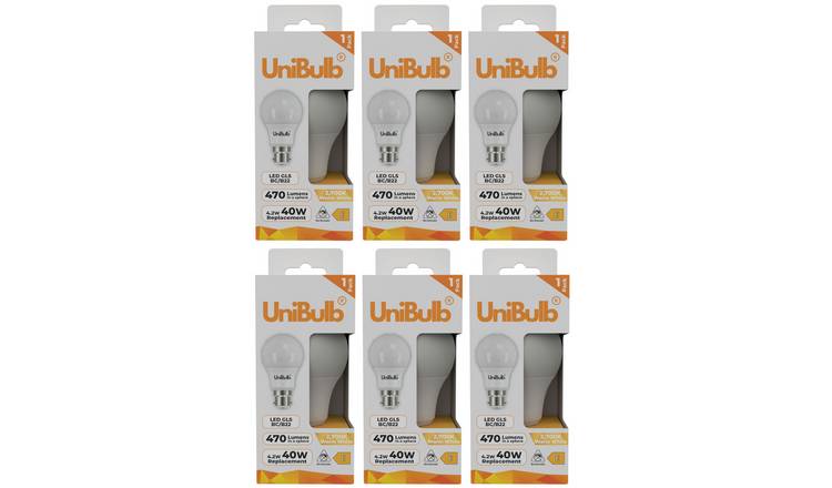UniBulb 4.2W LED Warm White GLS B22 Light Bulb - Pack of 6