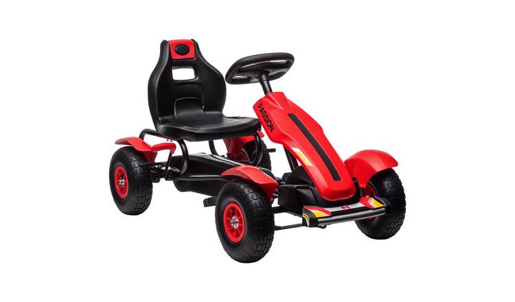 HOMCOM Adjustable Seat Inflatable Tyres Kids Pedal Go Kart - Red