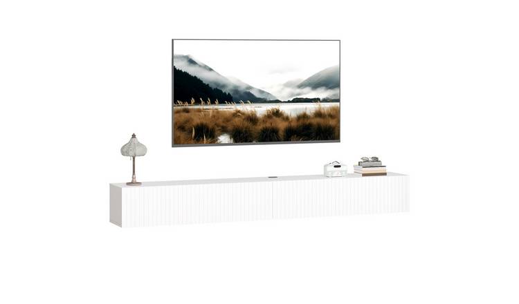 HOMCOM Fluted Flip-Down Doors Wall Mount TV Stand Cabinet - White