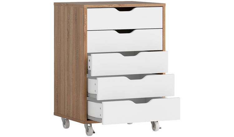 Vinsetto 5 drawer Mobile Office Cabinet on Wheels - Oak
