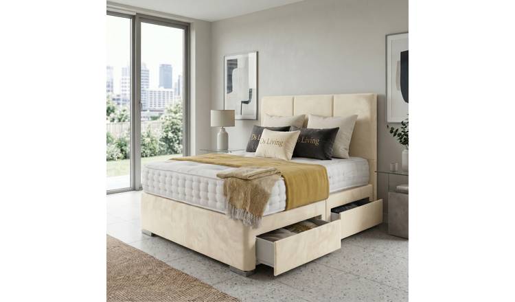 DS Living Whitehall Single 2 Drawer Upholstered Divan Bed Frame - Cream