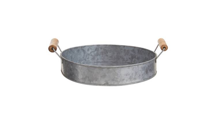 Orsina Drummond Galvanised Steel Round Tray With Wood Handles