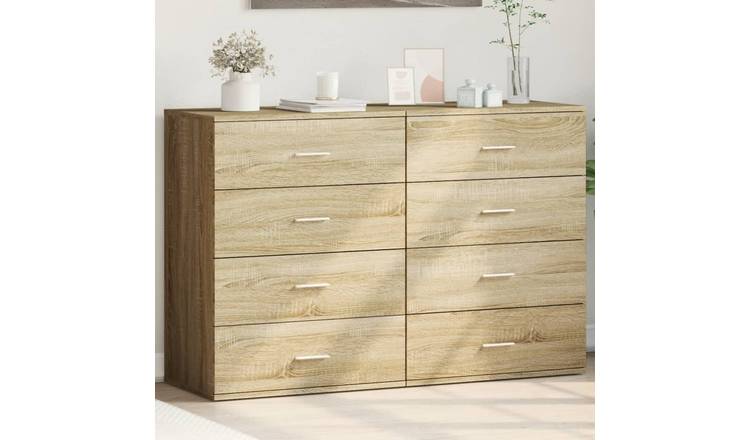 Walplus 2 Piece Engineered Wood Sideboard - Light Oak - 60 x 39 x 80 cm