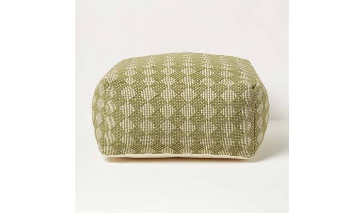 Homescapes Lima Handwoven Textured Pouffe Bean Cube – Green