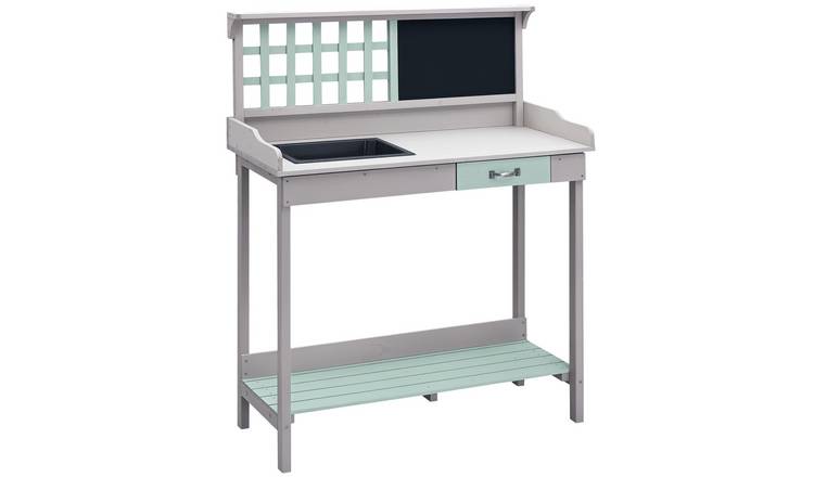HOMCOM Garden Potting Table with Sink - Dark Grey and Light Blue