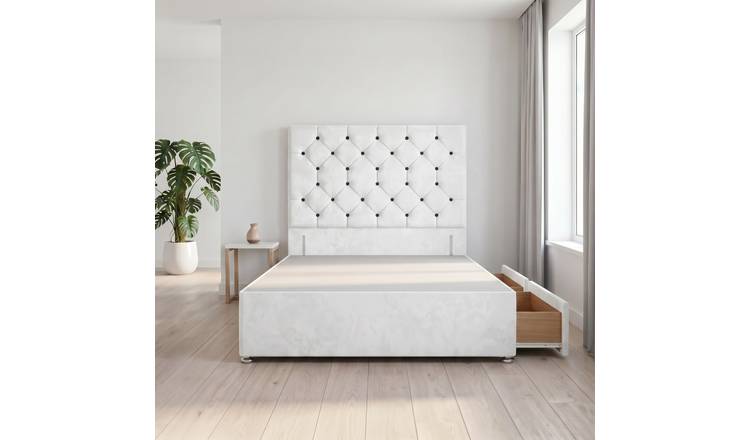 Somnior Diamante Velvet 2FT6 Small Single 2 Drawer Divan Bed Base - White