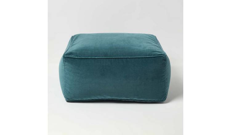 Homescapes Velvet Pouffe Bean Cube - Teal Green