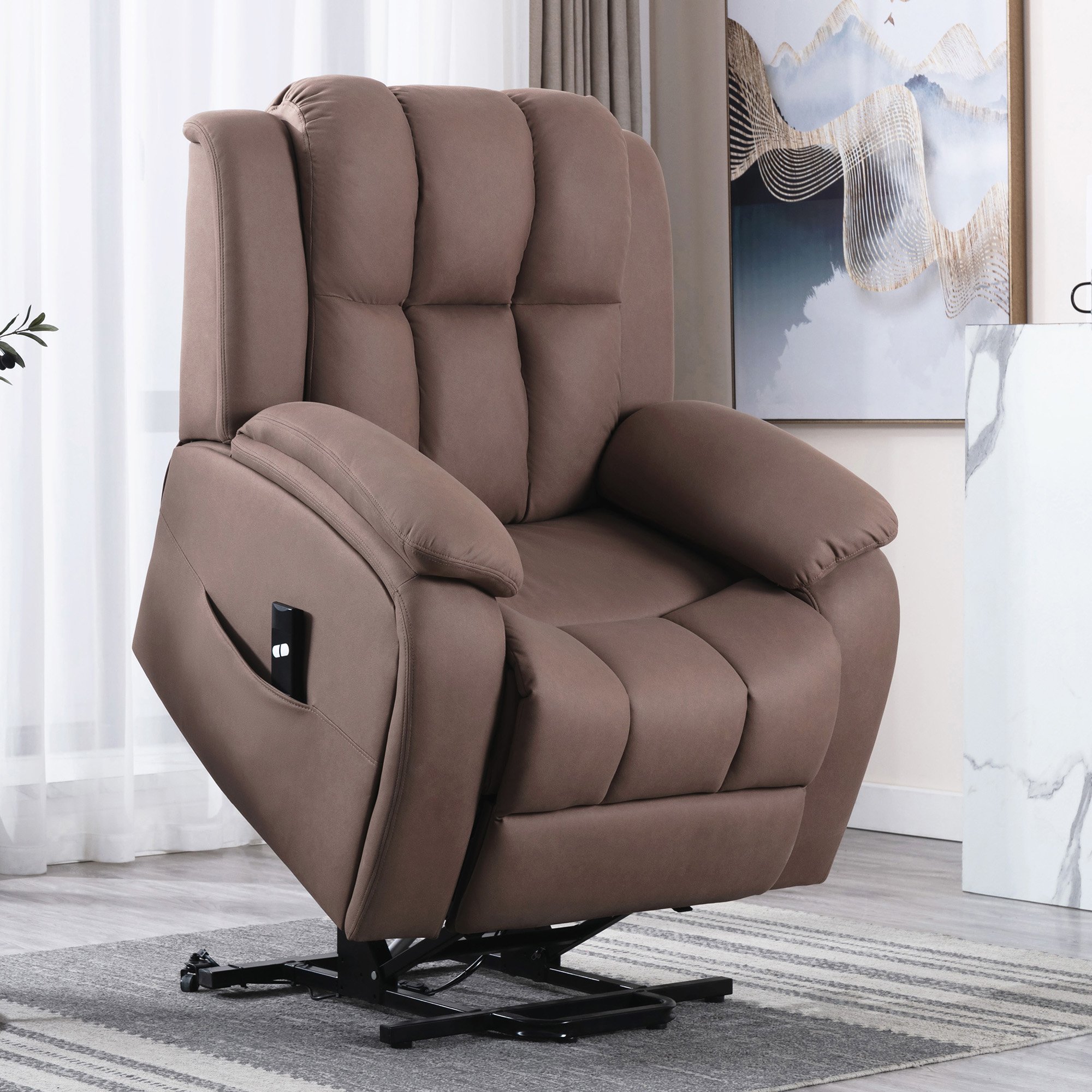 Furniture Online Brookline Tech Fabric Single Motor Rise Recliner Chair - Mocha - Image 2