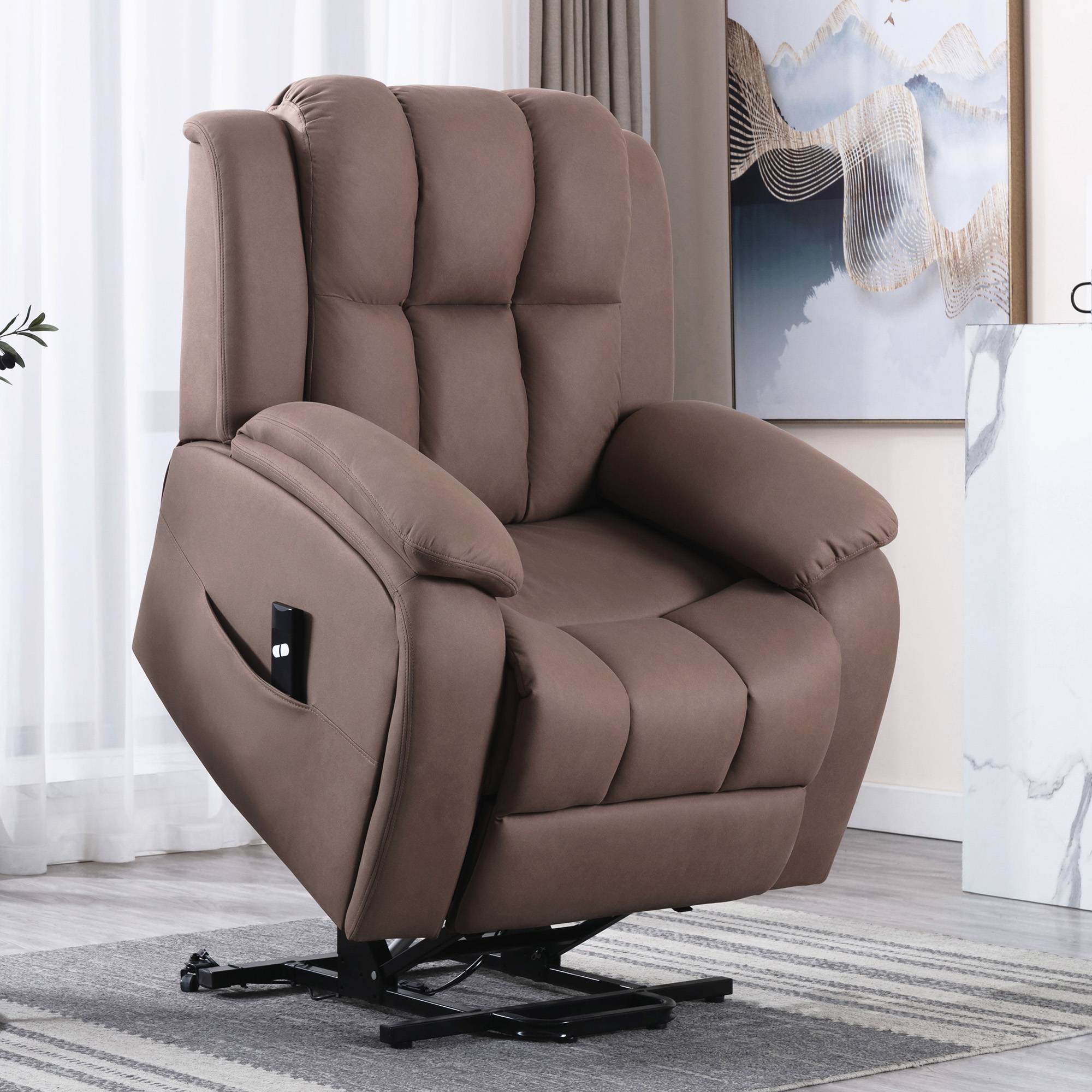 Furniture Online Brookline Tech Fabric Single Motor Rise Recliner Chair - Mocha - Image 2