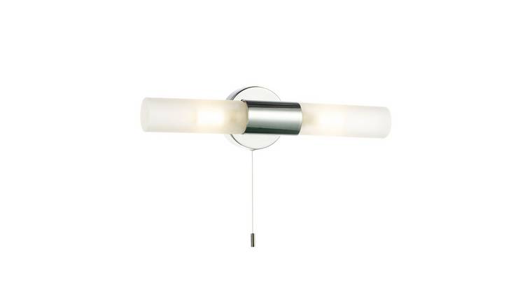 Happy Homewares Chrome IP44 Rated with Tubular Glass Bathroom Wall Light - 32cm