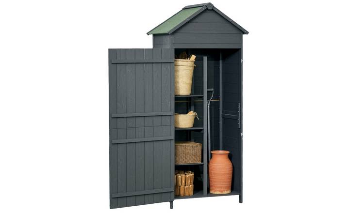 Outsunny Wooden Garden Shed with Lockable Double Doors and Shelves - Grey