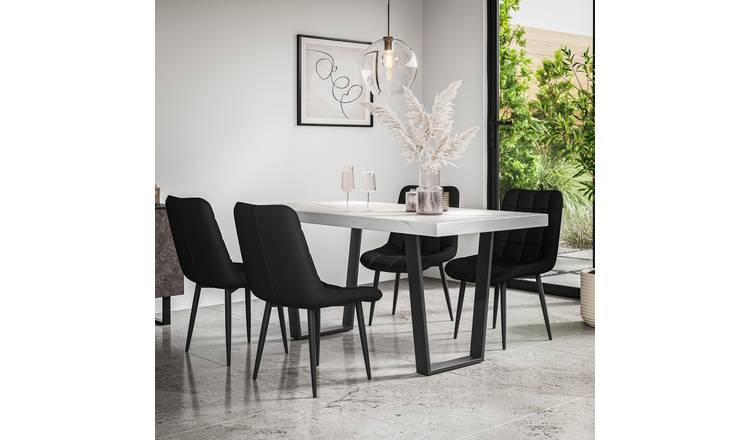 Furniture Online Aria Nova Marble Effect Dining Table & 6 Black Chairs