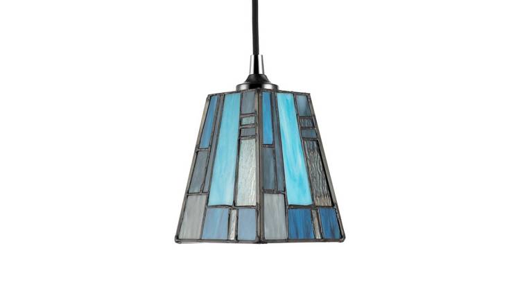Happy Homewares Blue Art Deco Tiffany Glass with Pale Pendant Shade - 10cm