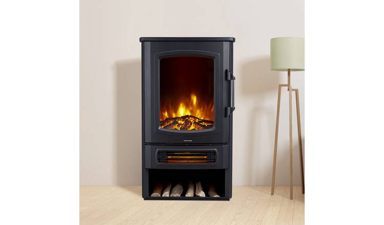 Neo 1000W / 2000W Electric Heater With Realistic Flame and Log Store - Black