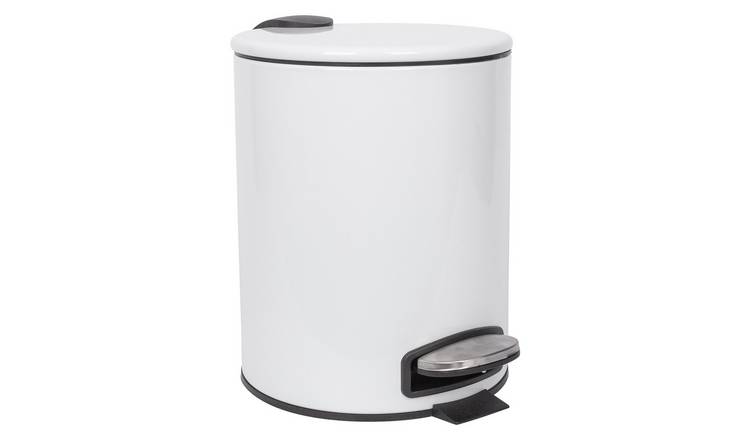 Harbour Housewares Round Stainless Steel Pedal Bin - 5L - White