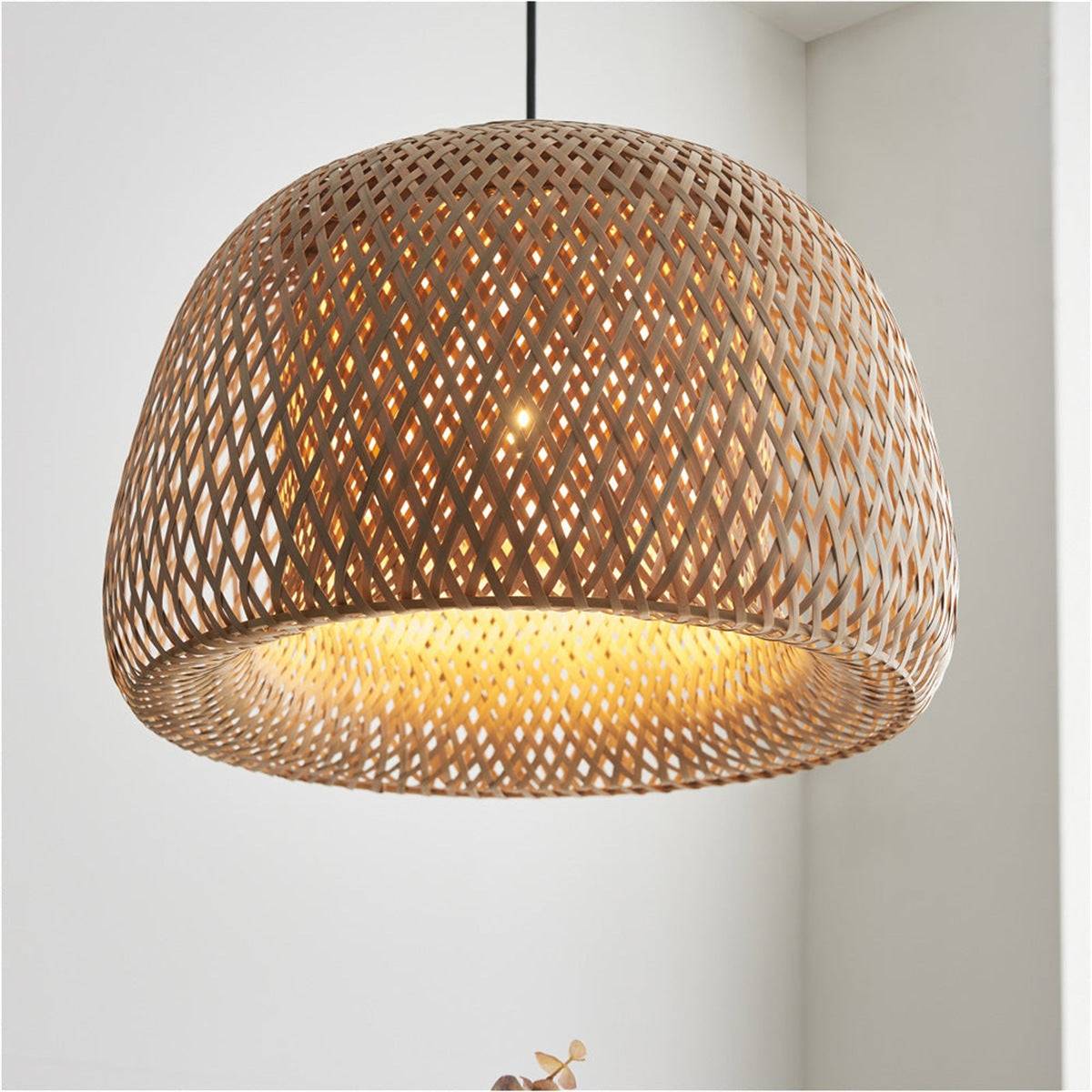 Loops Direct Set of 2 Rattan LED Pendant Lights - Natural Bamboo - Image 2