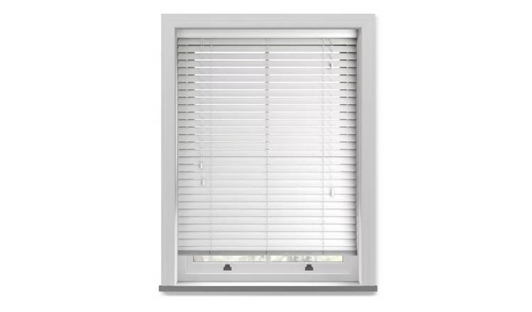New Edge Blinds White Grained Faux Wood String Venetian Blind - 130cm x 150cm