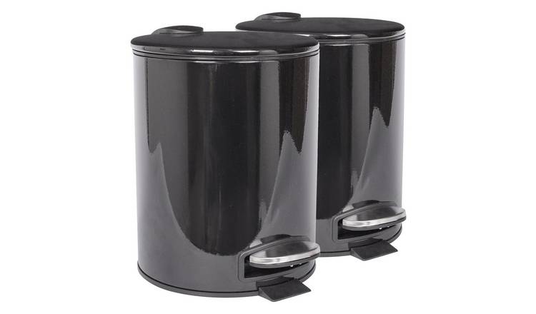 Harbour Housewares Round Stainless Steel Pedal Bins - 5L - Black - Pack of 2