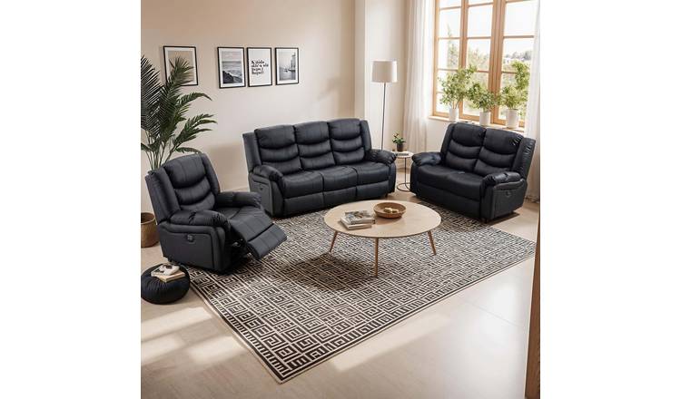 Furniture Online Seattle Electric Recliner Leather 1+2+3 Seater Sofa Set - Black