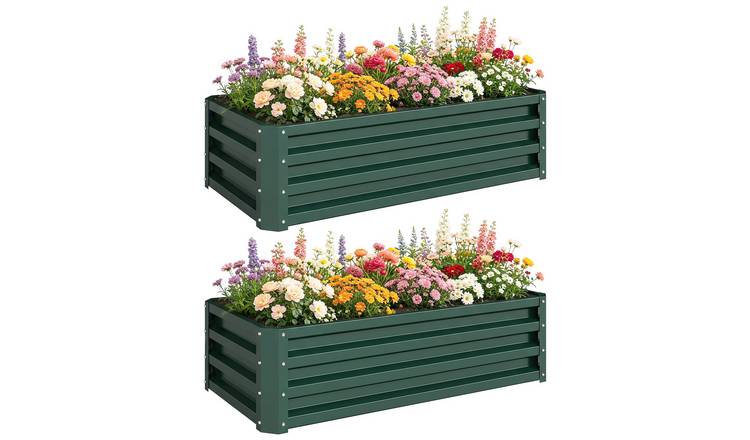 Outsunny Set of 2 Steel Raised Garden Bed - Green