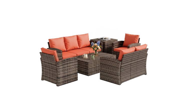 Outsunny 6 Piece 7 Seater Rattan Garden Furniture Set - Orange