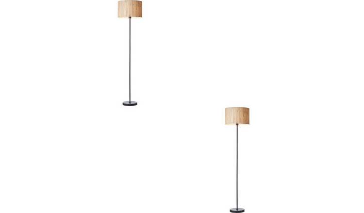 Loops Direct Pack of 2 Woven Seagrass Floor Lamp - Natural and Matt Black