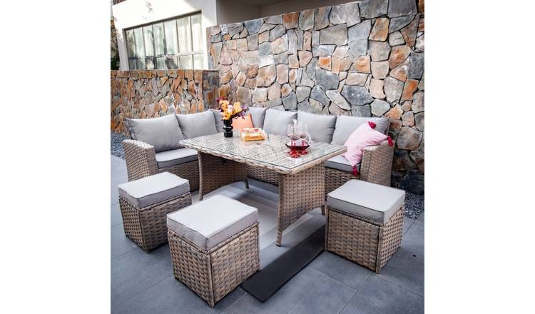 Furniture Maxi Rosen Rattan Effect Dining Set with Furniture Cover - Natural