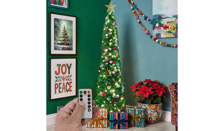 VeryMerry Green Pop Up Christmas Tree with LED Lights and Timer - 5FT