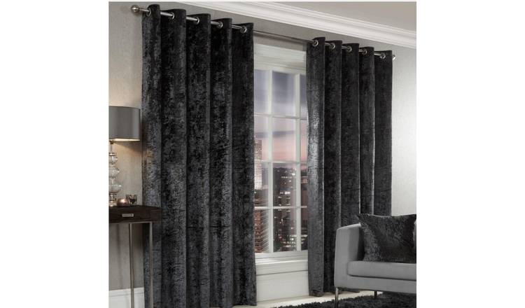 Alan Symonds Crushed Velvet Eyelet Curtains - Charcoal - 229 x 229cm