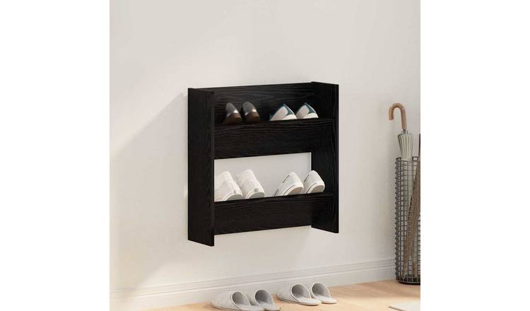 Walplus Engineered Wood Shoe Cabinet - Black Oak - 60 x 18 x 60 cm