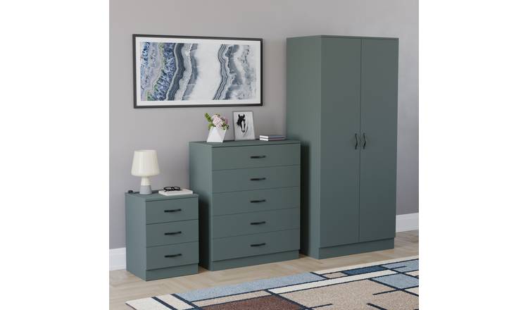 Vida Designs Riano Bedroom Set (Bedside, 5 Drawer Chest, 2 Door Wardrobe)- Green