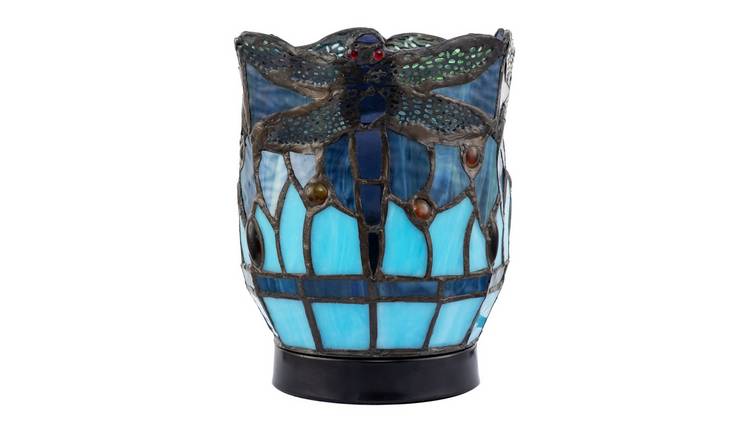 Happy Homewares Blue Dragonfly Tiffany in Midnight and Sky Table Lamp - 15cm