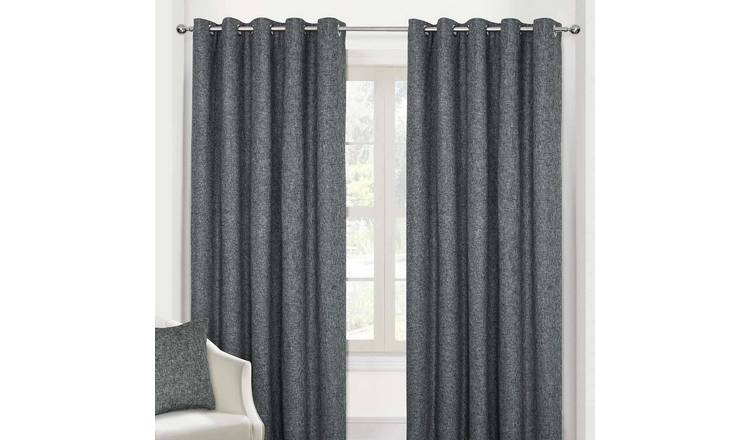 Homescapes Dark Grey Textured Blackout Thermal Eyelet Curtains - 167cm x 182cm