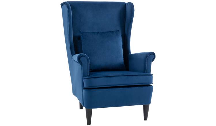 HOMCOM Velvet Modern Accent Chair with High Backrest and Pillow - Blue