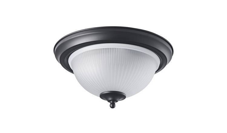 Happy Homewares Matt Black IP44 with Frosted Glass Bathroom Ceiling Light - 30cm