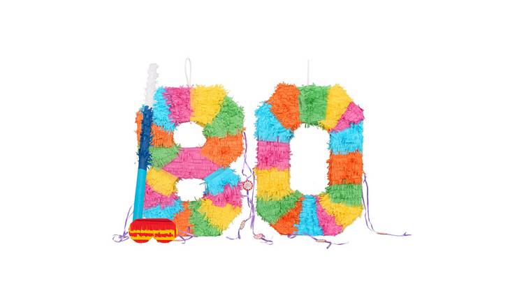 Fax Potato 80th Birthday Pinata Set with Stick & Blindfold - Blue Stick