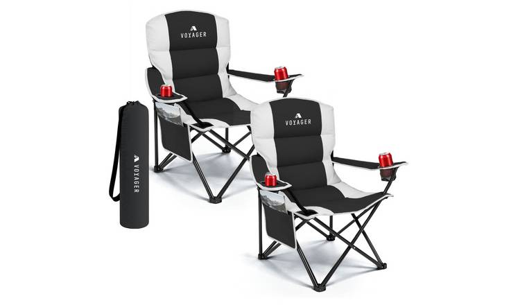 Voyager Set of 2 Padded Folding Camping Chairs - Black