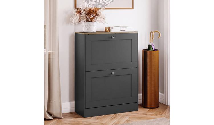 Vida Designs 2 Drawer Shoe Cabinet - Charcoal Grey & Oak