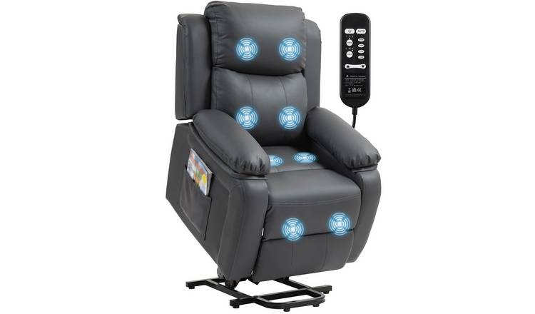 HOMCOM Vibration Massage PU Leather Power Lift Chair - Dark Grey