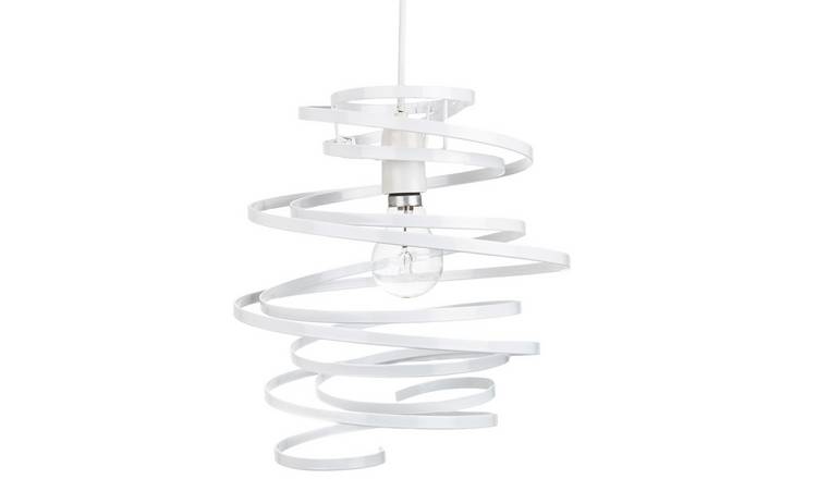 Happy Homewares White Gloss Metal Double Ribbon Spiral Pendant Shade - 23cm