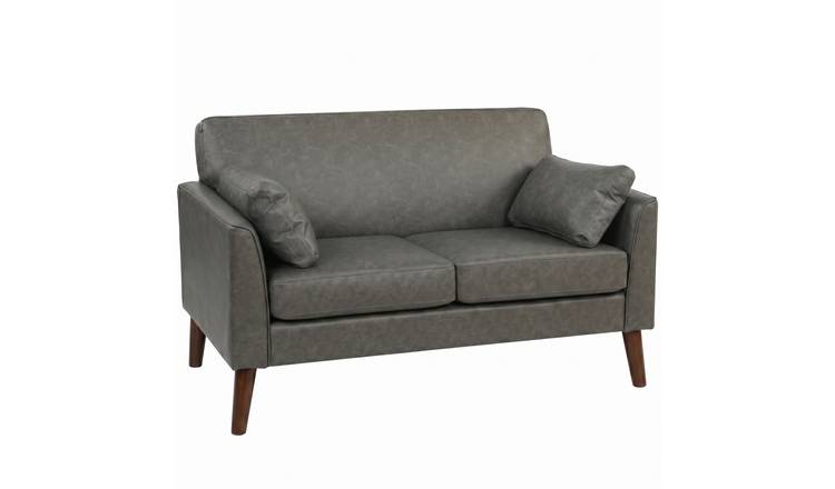HOMCOM 2 Seater PU Leather Upholstered Loveseat Sofa - Grey