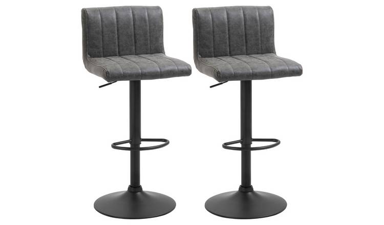 HOMCOM Set of 2 PU Leather Barstools with Footrest - Grey