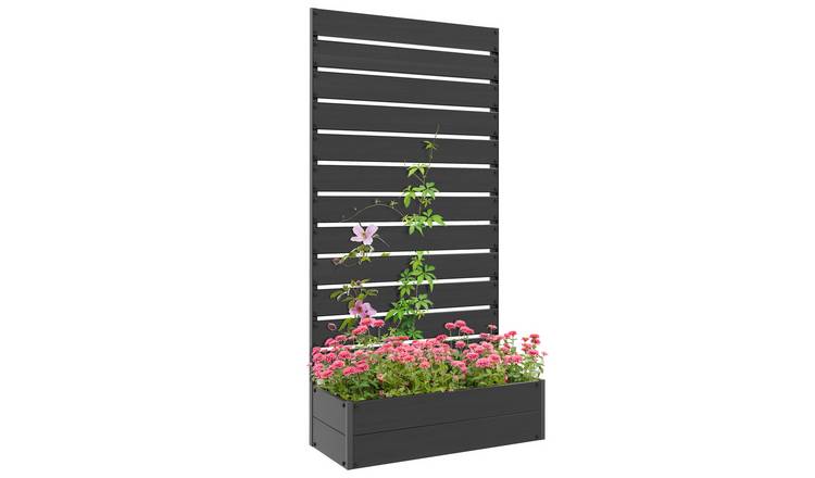 Outsunny Freestanding Garden Planters with Trellis with Drainage Gap - Black
