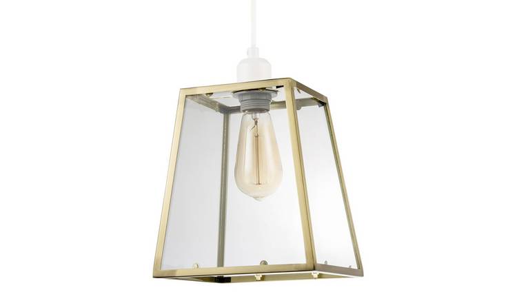 Happy Homewares Geometric Polished Gold with Glass Pendant Shade - 21cm
