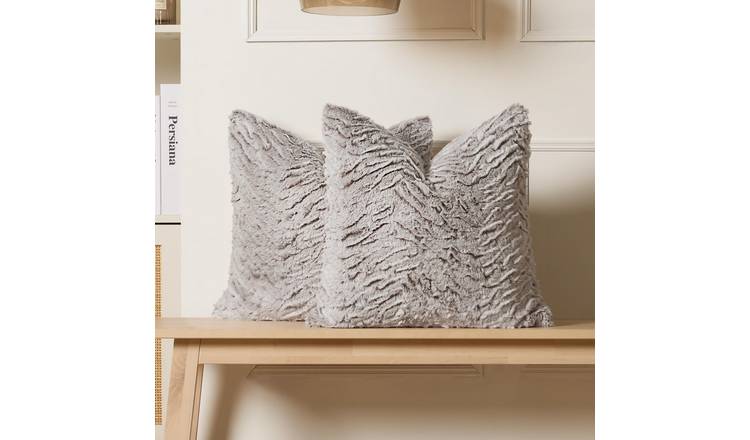OHS 2 Pack Two Tone Faux Fur Cushion Covers 45 x 45cm - Natural