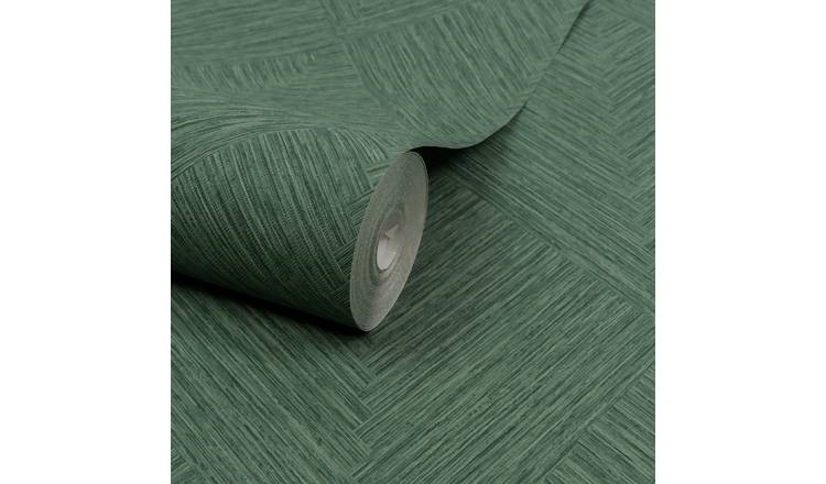 Grandeco Boutique Loni Geometric Weave Luxury Embossed Wallpaper - Forest Green